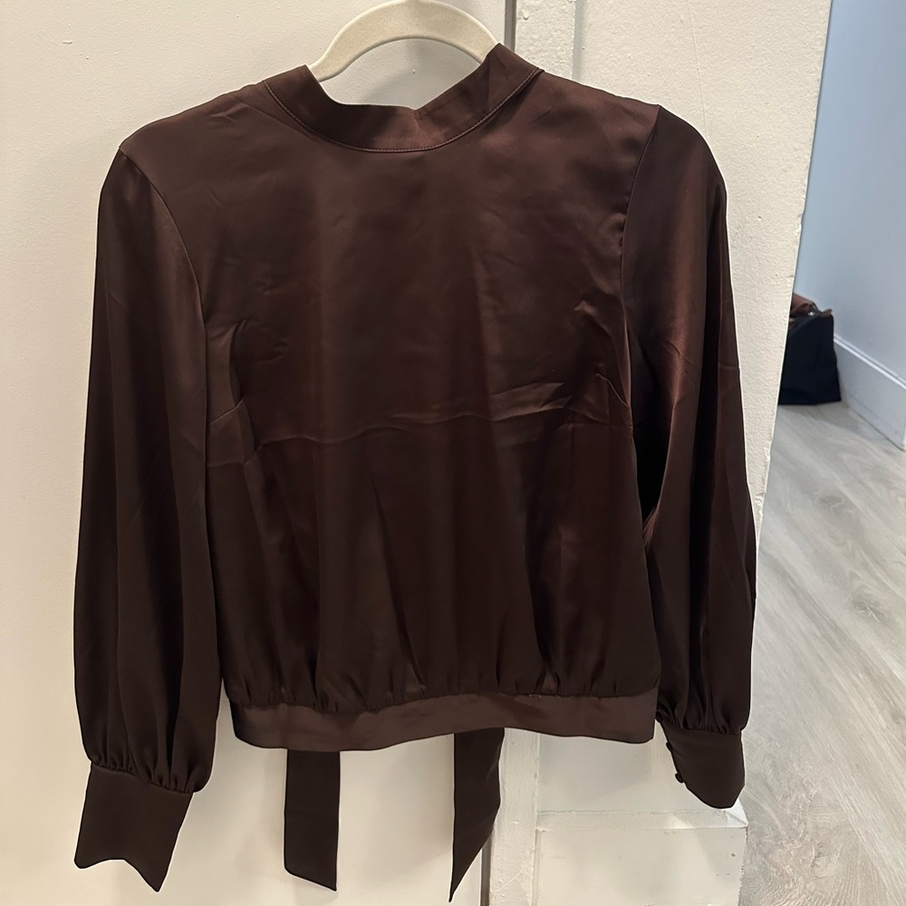 Brown Satin Blouse from Express with Open tie back
